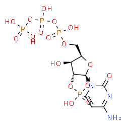 ChemSpider 2D Image | 4-Amino-1-[5-O-(hydroxy{[hydroxy(phosphonooxy)phosphoryl]oxy}phosphoryl)-2-O-phosphono-beta-D-xylofuranosyl]-2(1H)-pyrimidinone | C9H17N3O17P4