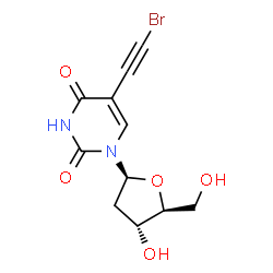 ChemSpider 2D Image | 5-(Bromoethynyl)-1-(2-deoxy-beta-L-erythro-pentofuranosyl)-2,4(1H,3H)-pyrimidinedione | C11H11BrN2O5