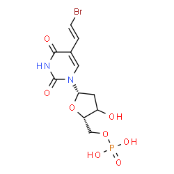 ChemSpider 2D Image | 5-[(E)-2-Bromovinyl]-1-[(3xi)-2-deoxy-5-O-phosphono-beta-L-glycero-pentofuranosyl]-2,4(1H,3H)-pyrimidinedione | C11H14BrN2O8P