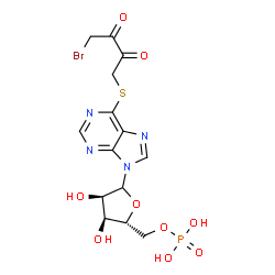 ChemSpider 2D Image | 6-[(4-Bromo-2,3-dioxobutyl)sulfanyl]-9-(5-O-phosphono-D-ribofuranosyl)-9H-purine | C14H16BrN4O9PS