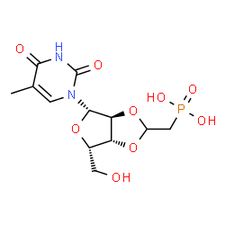 ChemSpider 2D Image | 5-Methyl-1-[2,3-O-(2-phosphonoethylidene)-beta-L-xylofuranosyl]-2,4(1H,3H)-pyrimidinedione | C12H17N2O9P