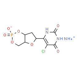 ChemSpider 2D Image | Ammonium 6-(5-chloro-2,6-dioxo-1,2,3,6-tetrahydro-4-pyrimidinyl)tetrahydro-4H-furo[3,2-d][1,3,2]dioxaphosphinin-2-olate 2-oxide | C9H13ClN3O7P
