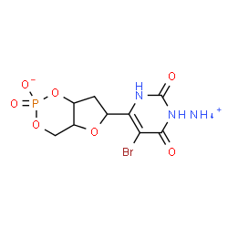 ChemSpider 2D Image | Ammonium 6-(5-bromo-2,6-dioxo-1,2,3,6-tetrahydro-4-pyrimidinyl)tetrahydro-4H-furo[3,2-d][1,3,2]dioxaphosphinin-2-olate 2-oxide | C9H13BrN3O7P