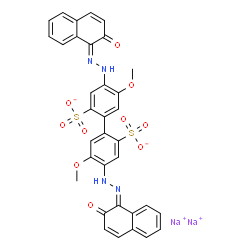 ChemSpider 2D Image | Disodium 5,5'-dimethoxy-4,4'-bis[(2Z)-2-(2-oxo-1(2H)-naphthalenylidene)hydrazino]-2,2'-biphenyldisulfonate | C34H24N4Na2O10S2