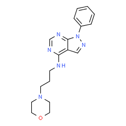 ChemSpider 2D Image | N-[3-(4-Morpholinyl)propyl]-1-phenyl-1H-pyrazolo[3,4-d]pyrimidin-4-amine | C18H22N6O