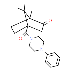 ChemSpider 2D Image | 1,7,7-Trimethyl-4-[(4-phenyl-1-piperazinyl)carbonyl]bicyclo[2.2.1]heptan-2-one | C21H28N2O2