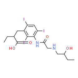 ChemSpider 2D Image | 2-(3-{[N-(2-Hydroxybutyl)glycyl]amino}-2,4,6-triiodobenzyl)butanoic acid | C17H23I3N2O4