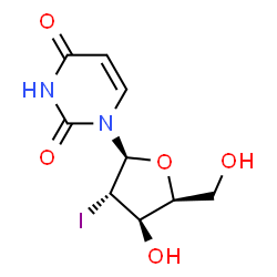 ChemSpider 2D Image | 1-(2-Deoxy-2-iodo-beta-L-xylofuranosyl)-2,4(1H,3H)-pyrimidinedione | C9H11IN2O5