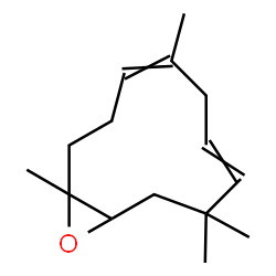 ChemSpider 2D Image | 1,5,9,9-Tetramethyl-12-oxabicyclo[9.1.0]dodeca-4,7-diene | C15H24O