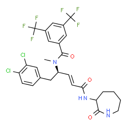 ChemSpider 2D Image | N-{(2R,3E)-1-(3,4-Dichlorophenyl)-5-oxo-5-[(2-oxo-3-azepanyl)amino]-3-penten-2-yl}-N-methyl-3,5-bis(trifluoromethyl)benzamide | C27H25Cl2F6N3O3