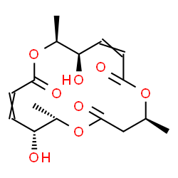 ChemSpider 2D Image | (4S,9R,10S,15R,16S)-9,15-Dihydroxy-4,10,16-trimethyl-1,5,11-trioxacyclohexadeca-7,13-diene-2,6,12-trione | C16H22O8