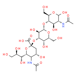 ChemSpider 2D Image | (5xi,6R)-5-Acetamido-3,5-dideoxy-6-[(2R)-1,2,3-trihydroxypropyl]-beta-D-glycero-hex-2-ulopyranonosyl-(2->3)-beta-D-galactopyranosyl-(1->4)-2-acetamido-2-deoxy-D-glucopyranose | C25H42N2O19