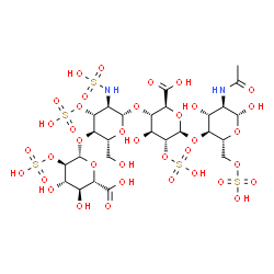 ChemSpider 2D Image | 2-O-Sulfo-beta-D-glucopyranuronosyl-(1->4)-2-deoxy-3-O-sulfo-2-(sulfoamino)-beta-D-glucopyranosyl-(1->4)-2-O-sulfo-beta-D-glucopyranuronosyl-(1->4)-2-acetamido-2-deoxy-6-O-sulfo-beta-D-glucopyranose | C26H42N2O37S5