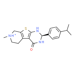 ChemSpider 2D Image | (2S)-2-(4-Isopropylphenyl)-7-methyl-4-oxo-1,2,3,4,5,6,7,8-octahydropyrido[4',3':4,5]thieno[2,3-d]pyrimidin-7-ium | C19H24N3OS