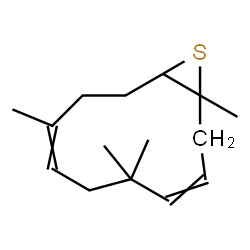 ChemSpider 2D Image | 1,5,5,8-Tetramethyl-12-thiabicyclo[9.1.0]dodeca-3,7-diene | C15H24S