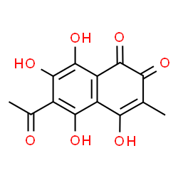 ChemSpider 2D Image | 6-Acetyl-4,5,7,8-tetrahydroxy-3-methyl-1,2-naphthalenedione | C13H10O7