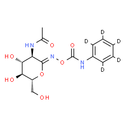 ChemSpider 2D Image | N-[(2Z,3R,4R,5S,6R)-4,5-Dihydroxy-6-(hydroxymethyl)-2-({[(~2~H_5_)phenylcarbamoyl]oxy}imino)tetrahydro-2H-pyran-3-yl]acetamide (non-preferred name) | C15H14D5N3O7
