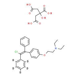 ChemSpider 2D Image | 2-{4-[(E)-2-Chloro-1-phenyl-2-(~2~H_5_)phenylvinyl]phenoxy}-N,N-diethylethanamine 2-hydroxy-1,2,3-propanetricarboxylate (1:1) | C32H31D5ClNO8