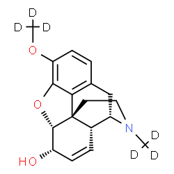 ChemSpider 2D Image | (5alpha,6alpha,9alpha)-17-(~2~H_3_)Methyl-3-[(~2~H_3_)methyloxy]-7,8-didehydro-4,5-epoxymorphinan-6-ol | C18H15D6NO3
