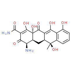 ChemSpider 2D Image | (4R,4aS,5aS,6S,12aR)-4-Amino-1,6,10,11,12a-pentahydroxy-6-methyl-3,12-dioxo-3,4,4a,5,5a,6,12,12a-octahydro-2-tetracenecarboxamide | C20H20N2O8