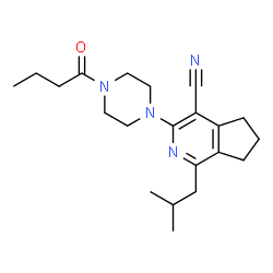 ChemSpider 2D Image | 3-(4-Butyryl-1-piperazinyl)-1-isobutyl-6,7-dihydro-5H-cyclopenta[c]pyridine-4-carbonitrile | C21H30N4O