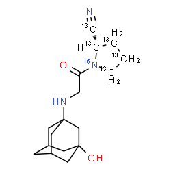 ChemSpider 2D Image | (2S)-1-[N-(3-Hydroxyadamantan-1-yl)glycyl]-2-(~13~C_4_,~15~N)pyrrolidine(~13~C)carbonitrile | C1213C5H25N215NO2