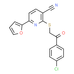 ChemSpider 2D Image | 2-{[2-(4-Chlorophenyl)-2-oxoethyl]sulfanyl}-6-(2-furyl)nicotinonitrile | C18H11ClN2O2S
