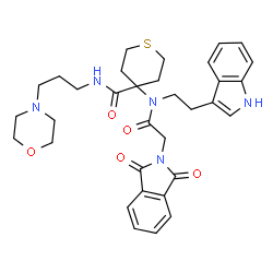 ChemSpider 2D Image | 4-{[(1,3-Dioxo-1,3-dihydro-2H-isoindol-2-yl)acetyl][2-(1H-indol-3-yl)ethyl]amino}-N-[3-(4-morpholinyl)propyl]tetrahydro-2H-thiopyran-4-carboxamide | C33H39N5O5S