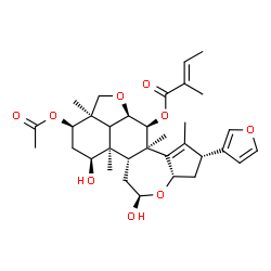 ChemSpider 2D Image | (2R,3aS,5R,6aR,6bR,7S,9R,9aR,11aR,12S,12aR)-9-Acetoxy-2-(3-furyl)-5,7-dihydroxy-1,6b,9a,12a-tetramethyl-3,3a,6,6a,6b,7,8,9,9a,10,11a,11b,12,12a-tetradecahydro-2H,5H-cyclopenta[b]furo[2',3',4':4,5]naph
tho[2,1-d]oxepin-12-yl (2E)-2-methyl-2-butenoate | C33H44O9