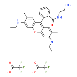 ChemSpider 2D Image | N-(2-Aminoethyl)-2-[6-(ethylamino)-3-(ethylimino)-2,7-dimethyl-3H-xanthen-9-yl]benzamide trifluoroacetate (1:2) | C32H34F6N4O6
