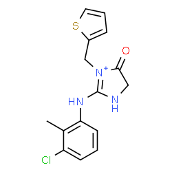 ChemSpider 2D Image | 2-[(3-Chloro-2-methylphenyl)amino]-4-oxo-3-(2-thienylmethyl)-4,5-dihydro-1H-imidazol-3-ium | C15H15ClN3OS