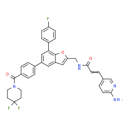 ChemSpider 2D Image | 3-(6-Amino-3-pyridinyl)-N-{[5-{4-[(4,4-difluoro-1-piperidinyl)carbonyl]phenyl}-7-(4-fluorophenyl)-1-benzofuran-2-yl]methyl}acrylamide | C35H29F3N4O3