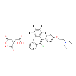 ChemSpider 2D Image | 2-{4-[(E)-2-Chloro-2-phenyl-1-(~2~H_5_)phenylvinyl]phenoxy}-N,N-diethylethanamine 2-hydroxy-1,2,3-propanetricarboxylate (1:1) | C32H31D5ClNO8