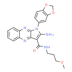 ChemSpider 2D Image | 2-Amino-1-(1,3-benzodioxol-5-yl)-N-(3-methoxypropyl)-1H-pyrrolo[2,3-b]quinoxaline-3-carboxamide | C22H21N5O4