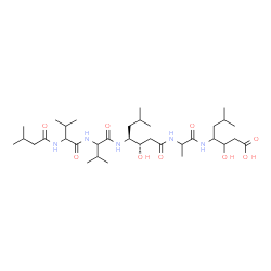 ChemSpider 2D Image | N-(3-Methylbutanoyl)valyl-N-[(3S,4S)-1-({1-[(1-carboxy-2-hydroxy-5-methyl-3-hexanyl)amino]-1-oxo-2-propanyl}amino)-3-hydroxy-6-methyl-1-oxo-4-heptanyl]valinamide | C34H63N5O9