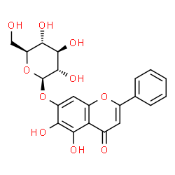 ChemSpider 2D Image | 5,6-Dihydroxy-4-oxo-2-phenyl-4H-chromen-7-yl beta-L-glucopyranoside | C21H20O10