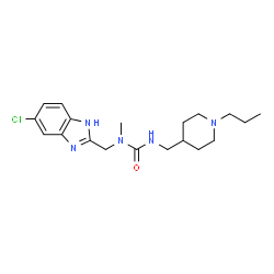 ChemSpider 2D Image | 1-[(5-Chloro-1H-benzimidazol-2-yl)methyl]-1-methyl-3-[(1-propyl-4-piperidinyl)methyl]urea | C19H28ClN5O