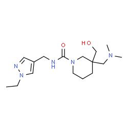 ChemSpider 2D Image | 3-[(Dimethylamino)methyl]-N-[(1-ethyl-1H-pyrazol-4-yl)methyl]-3-(hydroxymethyl)-1-piperidinecarboxamide | C16H29N5O2