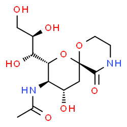 ChemSpider 2D Image | N-{(6R,8R,9R,10S)-10-Hydroxy-5-oxo-8-[(2R)-1,2,3-trihydroxypropyl]-1,7-dioxa-4-azaspiro[5.5]undec-9-yl}acetamide | C13H22N2O8