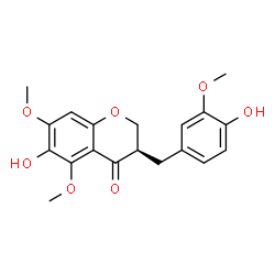ChemSpider 2D Image | (3R)-6-Hydroxy-3-(4-hydroxy-3-methoxybenzyl)-5,7-dimethoxy-2,3-dihydro-4H-chromen-4-one | C19H20O7