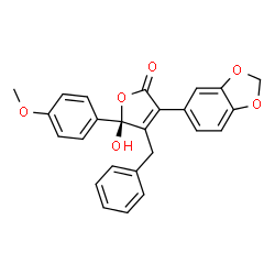 ChemSpider 2D Image | (5S)-3-(1,3-Benzodioxol-5-yl)-4-benzyl-5-hydroxy-5-(4-methoxyphenyl)-2(5H)-furanone | C25H20O6