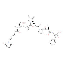 ChemSpider 2D Image | N-[(2R,3R)-3-(1-{(3R,4S,5S)-4-[{N-[(2S)-2-{[6-(2,5-Dioxo-2,5-dihydro-1H-pyrrol-1-yl)hexanoyl](methyl)amino}-1-hydroxy-3-methylbutylidene]-L-valyl}(methyl)amino]-3-methoxy-5-methylheptanoyl}-2-pyrrolid
inyl)-1-hydroxy-3-methoxy-2-methylpropylidene]-L-phenylalanine | C49H76N6O11