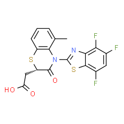 ChemSpider 2D Image | [(2S)-5-Methyl-3-oxo-4-(4,5,7-trifluoro-1,3-benzothiazol-2-yl)-3,4-dihydro-2H-1,4-benzothiazin-2-yl]acetic acid | C18H11F3N2O3S2