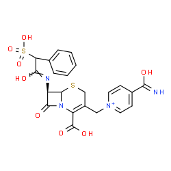 ChemSpider 2D Image | 1-({(7R)-2-Carboxy-7-[(Z)-(1-hydroxy-2-phenyl-2-sulfoethylidene)amino]-8-oxo-5-thia-1-azabicyclo[4.2.0]oct-2-en-3-yl}methyl)-4-[hydroxy(imino)methyl]pyridinium | C22H21N4O8S2