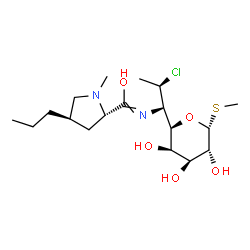 ChemSpider 2D Image | Methyl (5R)-5-[(1R,2R)-2-chloro-1-({hydroxy[(2S,4R)-1-methyl-4-propyl-2-pyrrolidinyl]methylene}amino)propyl]-1-thio-beta-L-arabinopyranoside | C18H33ClN2O5S