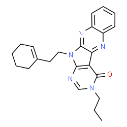 ChemSpider 2D Image | 11-[2-(1-Cyclohexen-1-yl)ethyl]-3-propyl-3,11-dihydro-4H-pyrimido[5',4':4,5]pyrrolo[2,3-b]quinoxalin-4-one | C23H25N5O