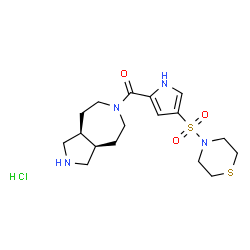 ChemSpider 2D Image | (3aR,8aS)-Octahydropyrrolo[3,4-d]azepin-6(1H)-yl[4-(4-thiomorpholinylsulfonyl)-1H-pyrrol-2-yl]methanone hydrochloride (1:1) | C17H27ClN4O3S2