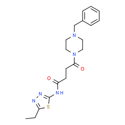 ChemSpider 2D Image | 4-(4-Benzyl-1-piperazinyl)-N-(5-ethyl-1,3,4-thiadiazol-2-yl)-4-oxobutanamide | C19H25N5O2S