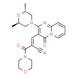 ChemSpider 2D Image | (2E)-3-{2-[(2R,6R)-2,6-Dimethyl-4-morpholinyl]-4-oxo-4H-pyrido[1,2-a]pyrimidin-3-yl}-2-(4-morpholinylcarbonyl)acrylonitrile | C22H25N5O4