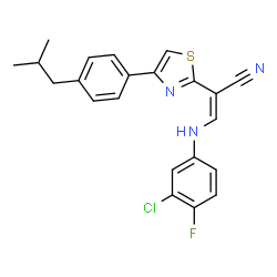 ChemSpider 2D Image | (2Z)-3-[(3-Chloro-4-fluorophenyl)amino]-2-[4-(4-isobutylphenyl)-1,3-thiazol-2-yl]acrylonitrile | C22H19ClFN3S